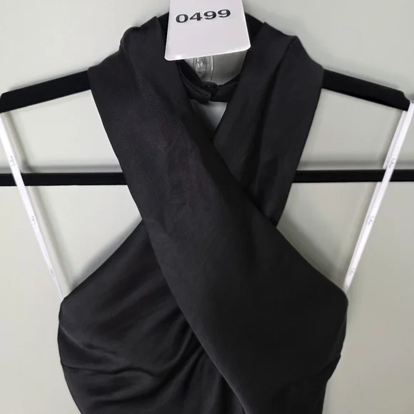 Lulus Beyond Classy Black Satin Backless Keyhole Halter Midi Dress - Picture 6 of 13